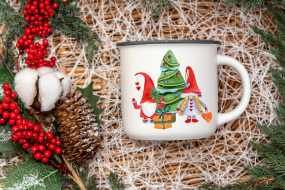 Christmas holly set gnomes clipart
