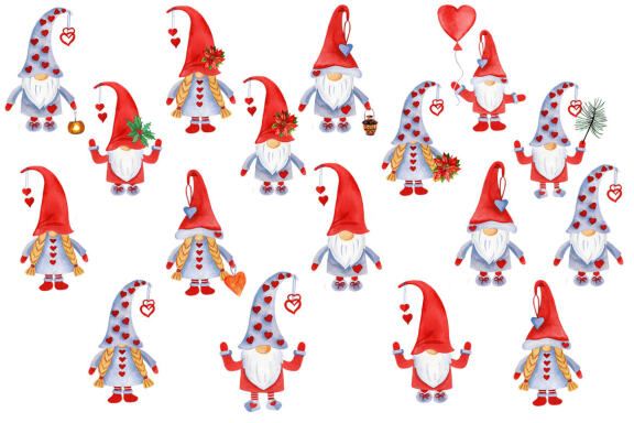 Christmas holly set gnomes clipart