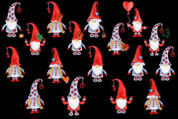 Christmas holly set gnomes clipart