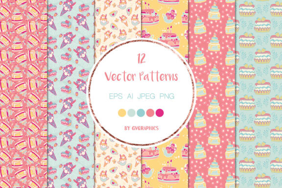 Birthday Cake Vector Patterns and Seamless Tiles