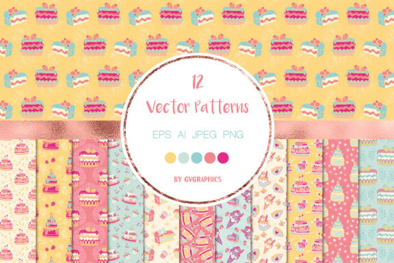 Birthday Cake Vector Patterns and Seamless Tiles