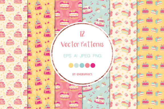Birthday Cake Vector Patterns and Seamless Tiles
