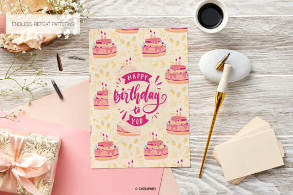 Birthday Cake Vector Patterns and Seamless Tiles