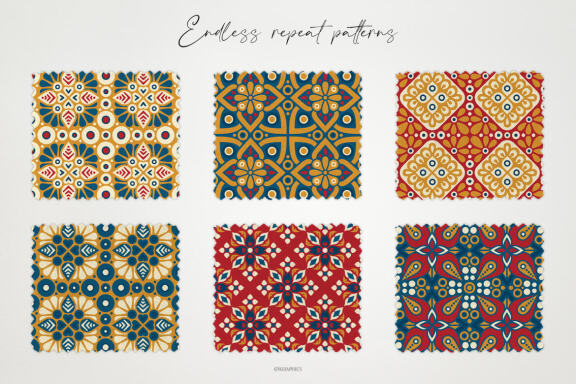 Colorful Deco Ornaments Vector Seamless Patterns