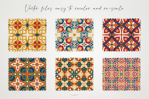 Colorful Deco Ornaments Vector Seamless Patterns