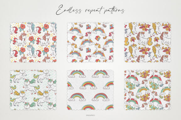 Cute Little Magical Unicorns Vector Patterns