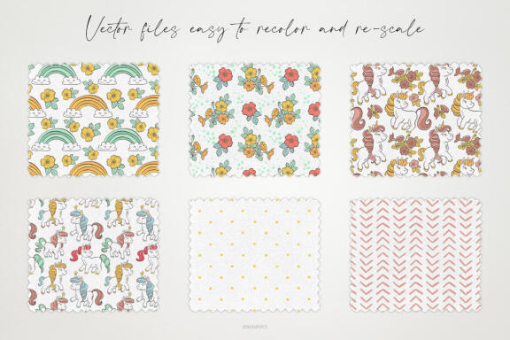 Cute Little Magical Unicorns Vector Patterns