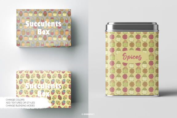 Vector Succulents, Cacti and Doodles Patterns and Digital Papers