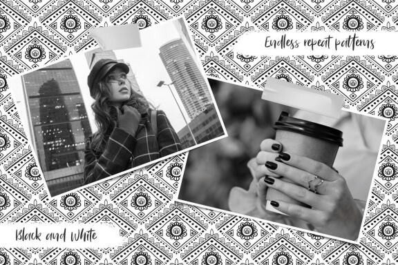 Hand Drawn Black and White Vector Patterns and Digital Papers Set 2