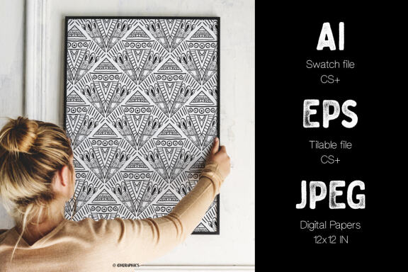 Hand Drawn Black and White Vector Patterns and Digital Papers Set 2