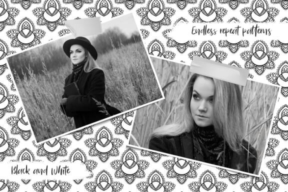 Hand Drawn Black and White Vector Patterns and Digital Papers Set 3