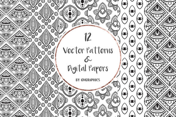 Hand Drawn Black and White Vector Patterns and Digital Papers Set 3