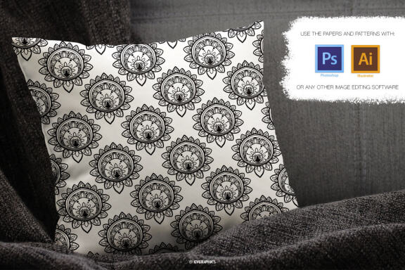 Hand Drawn Black and White Vector Patterns and Digital Papers Set 3