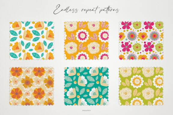 Wild Flowers and Berries Vector Patterns
