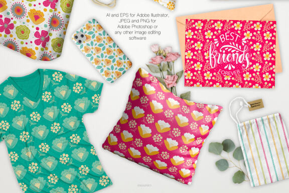Wild Flowers and Berries Vector Patterns