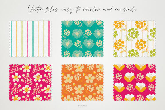 Wild Flowers and Berries Vector Patterns