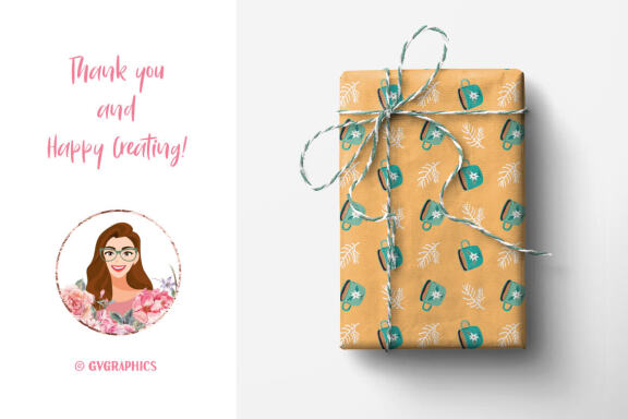 Christmas Winter Vector Patterns with Christmas socks, candles, hot chocolate and branches