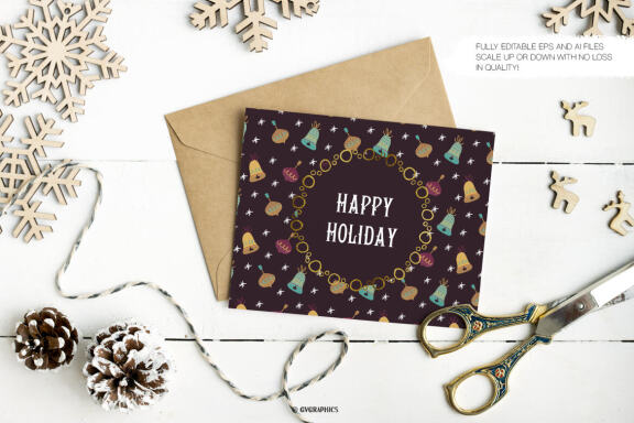 Christmas Winter Vector Patterns with Christmas socks, candles, hot chocolate and branches