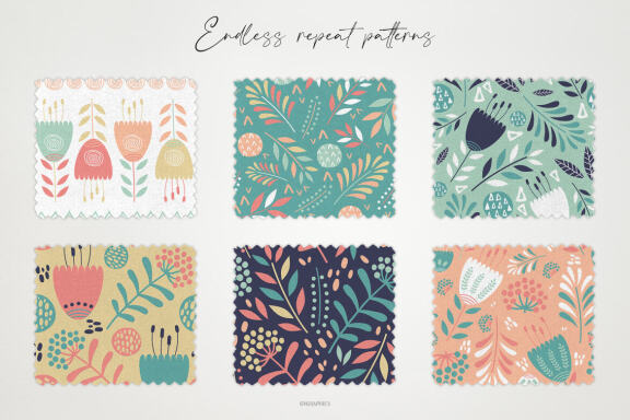 Flowers and Doodle Circles Vector Patterns
