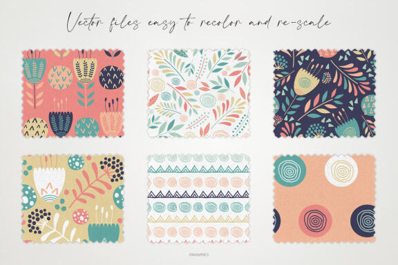 Flowers and Doodle Circles Vector Patterns