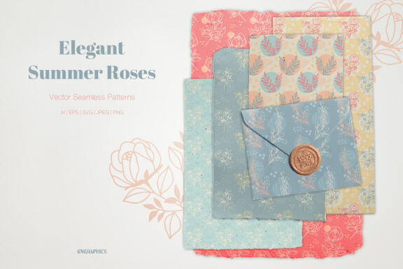 Elegant Summer Roses Vector Patterns