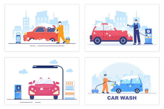 15 Car Wash Service Flat Design illustration