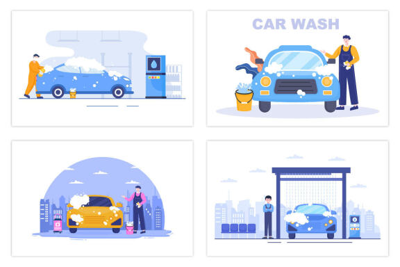15 Car Wash Service Flat Design illustration