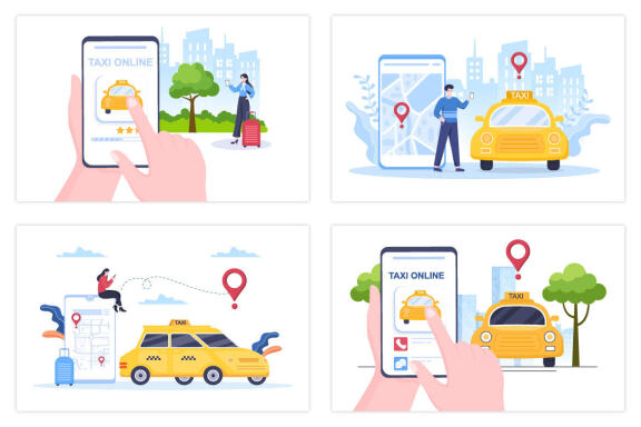 17 Online Taxi Booking Travel Service Flat Design Illustration