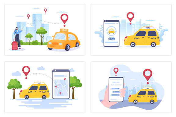 17 Online Taxi Booking Travel Service Flat Design Illustration