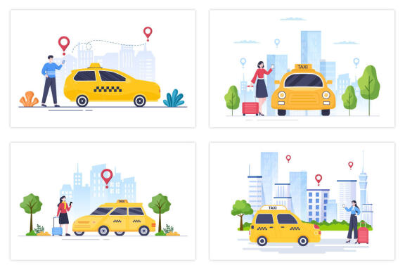 17 Online Taxi Booking Travel Service Flat Design Illustration
