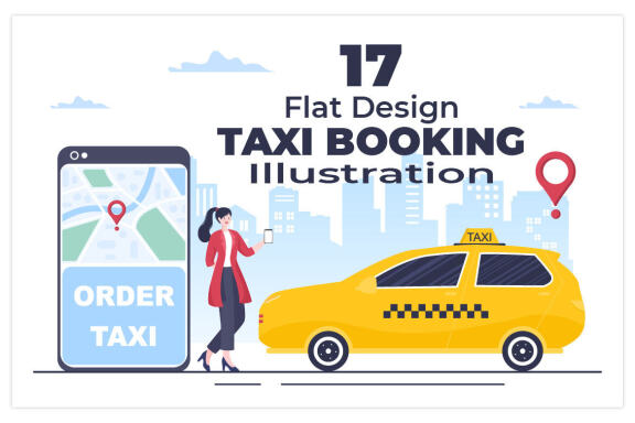 17 Online Taxi Booking Travel Service Flat Design Illustration