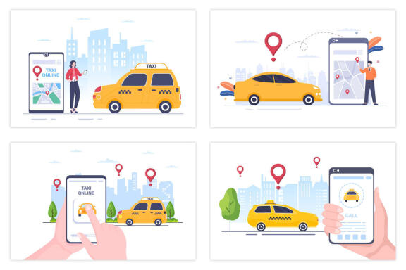 17 Online Taxi Booking Travel Service Flat Design Illustration
