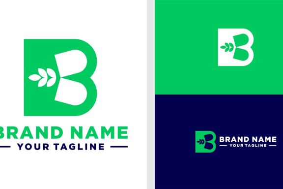 LETTER B LOGO HERBAL PILL NEGATIVE SPACE EDITABLE