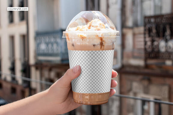 Iced Coffee Cup with Topping Mockup