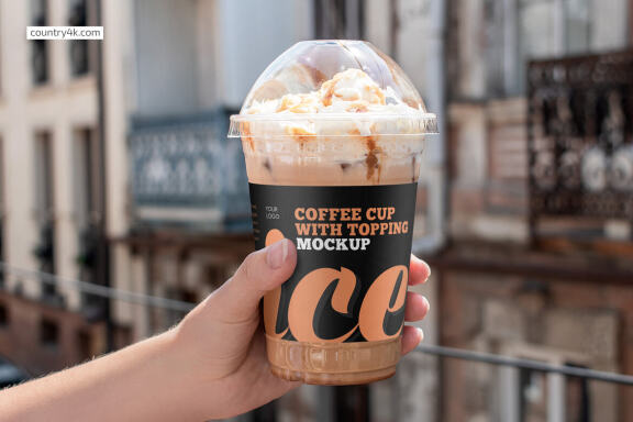 Iced Coffee Cup with Topping Mockup