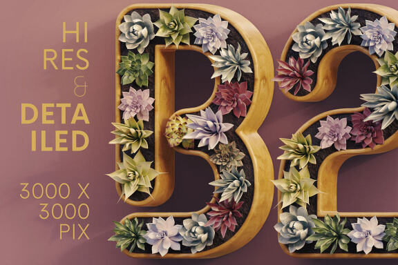 Cactus In Pot - 3D Lettering