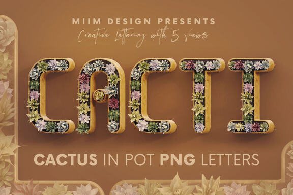 Cactus In Pot - 3D Lettering