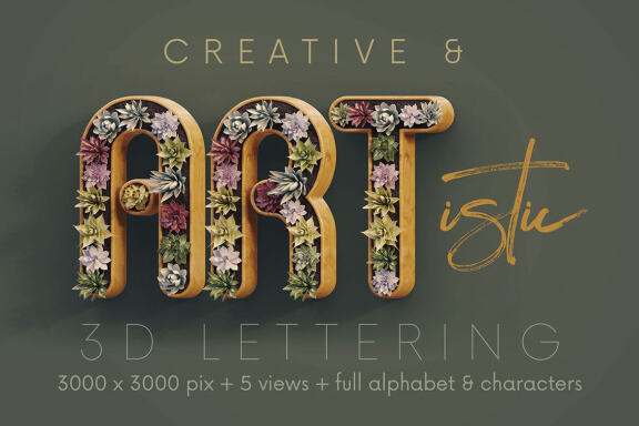 Cactus In Pot - 3D Lettering