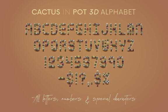 Cactus In Pot - 3D Lettering