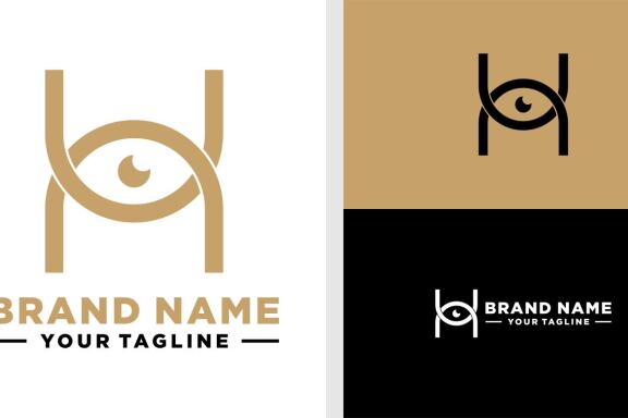 LETTER H LOGO EYES NEGATIVE SPACE LINE EDITABLE
