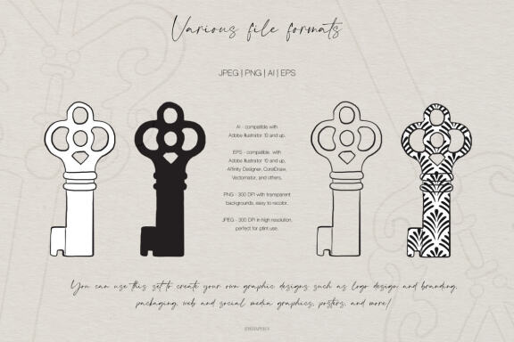 Retro and Modern House Keys Vector Illustrations