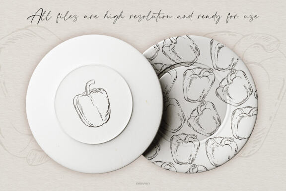 Hand Drawn Fruits and Veggies Vector Illustrations