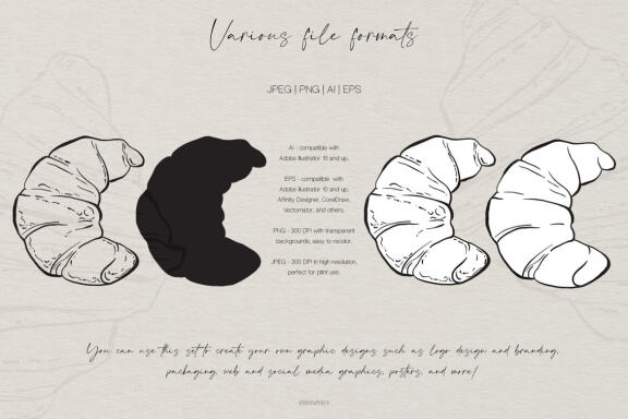 Croissants and Shugary Sweets Vector Illustrations