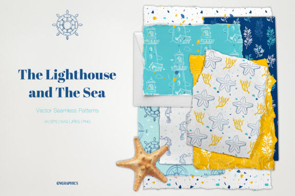 The Lighthouse and The Sea Vector Patterns