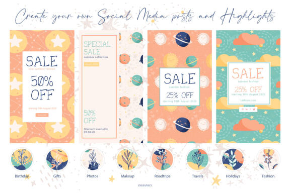 Adventure to the Moon Vector Patterns