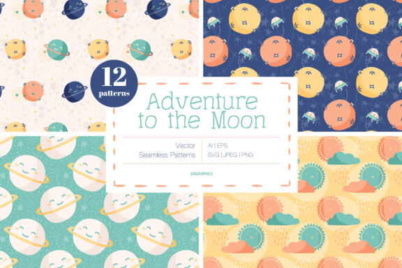 Adventure to the Moon Vector Patterns