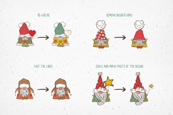 Cute Christmas Gnomes Vector Illustrations