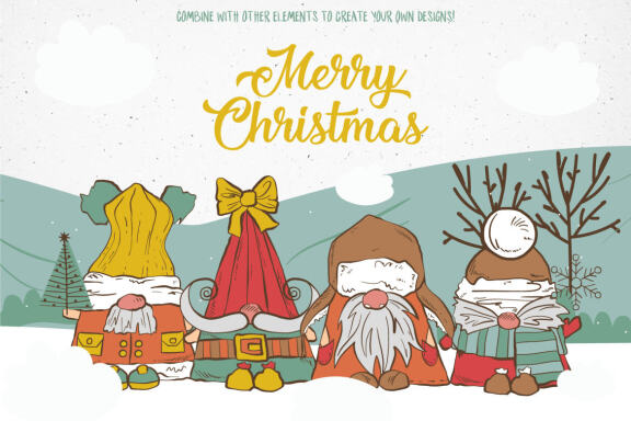 Cute Christmas Gnomes Vector Illustrations
