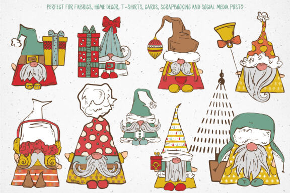 Cute Christmas Gnomes Vector Illustrations