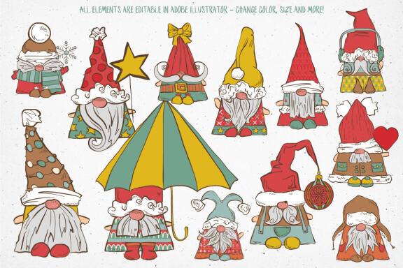 Cute Christmas Gnomes Vector Illustrations